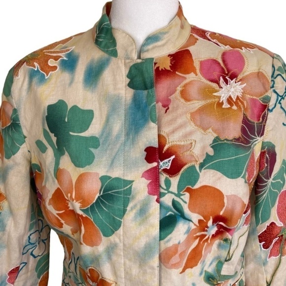 Coldwater Creek Colorful Floral Embroidered Linen Blend Boho Blazer Jacket Sz 8P - Picture 5 of 16